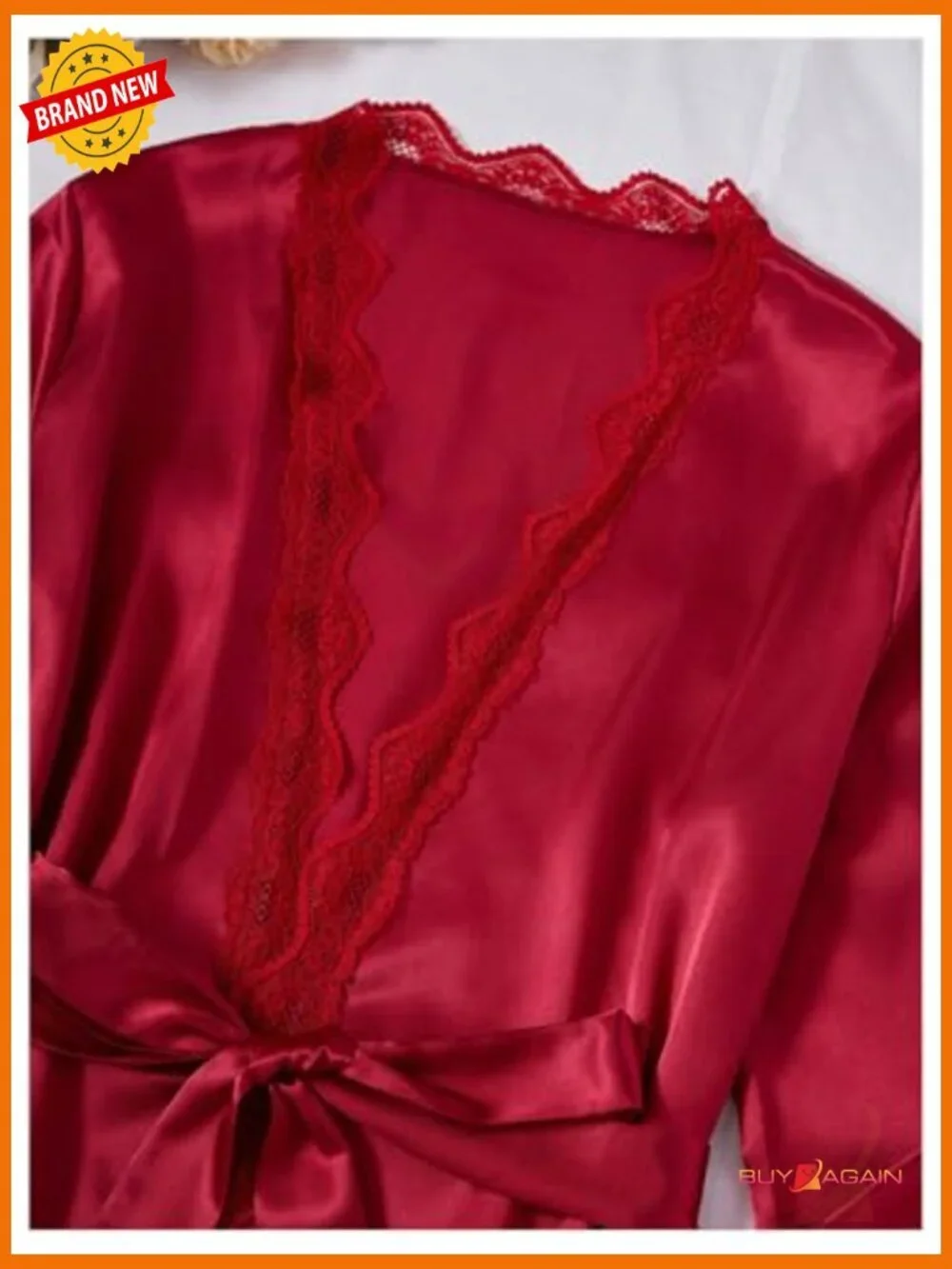 4pc Silk Pajama Set with Robe Lace Trim Shorts Lounge Pjs